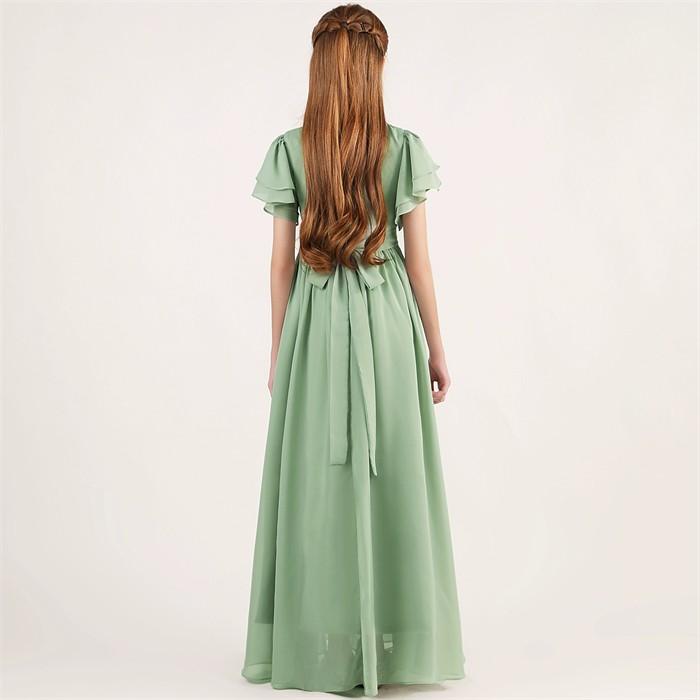 (WJ Fashion)ドレス 発表会 結婚式 女の子 ピアノ発表会 シフォン 110 120 130 140 150 160 フォーマル ワンピース コンクール ロング 半袖 子供 ロングドレス