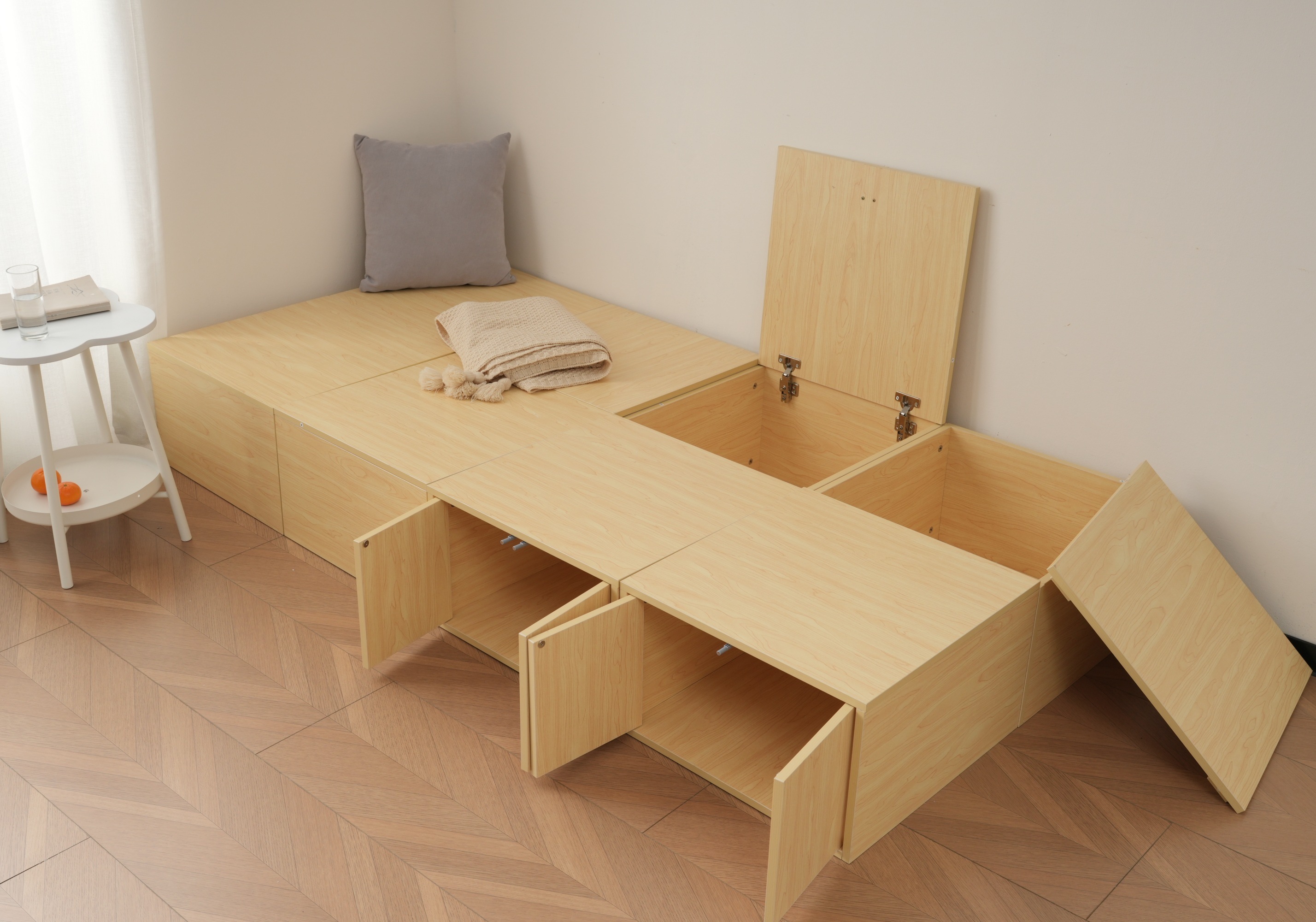 国内発送！A20【横両開きボックス2個】収納ベッド ユニット 収納ボックス 小上がり ユニットベッド 50×50×30cm 組み合わせ自由自在 収納ベンチ 収納箱 ベッド 箱型 ベッドフレーム シン