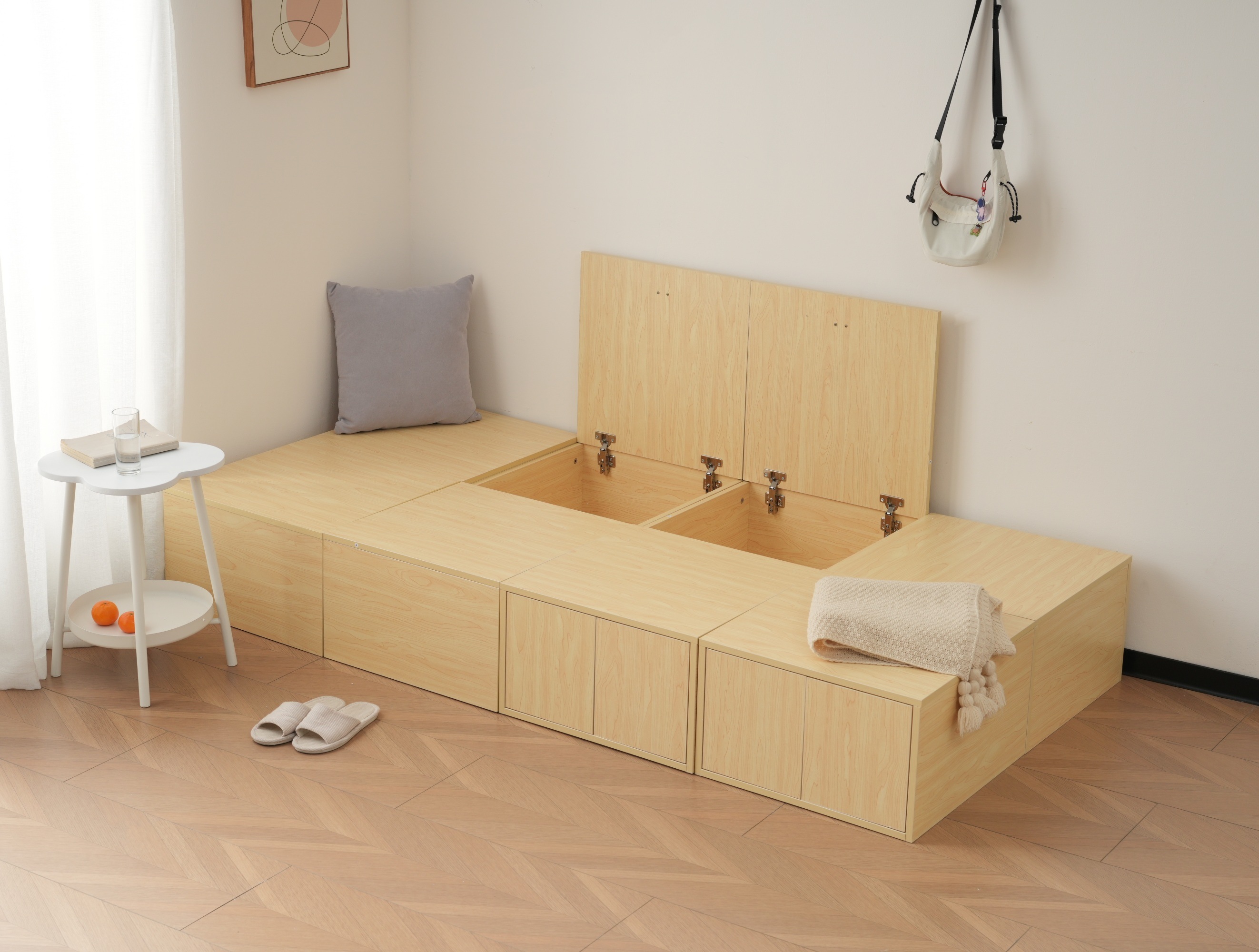 国内発送！A20【横両開きボックス2個】収納ベッド ユニット 収納ボックス 小上がり ユニットベッド 50×50×30cm 組み合わせ自由自在 収納ベンチ 収納箱 ベッド 箱型 ベッドフレーム シン