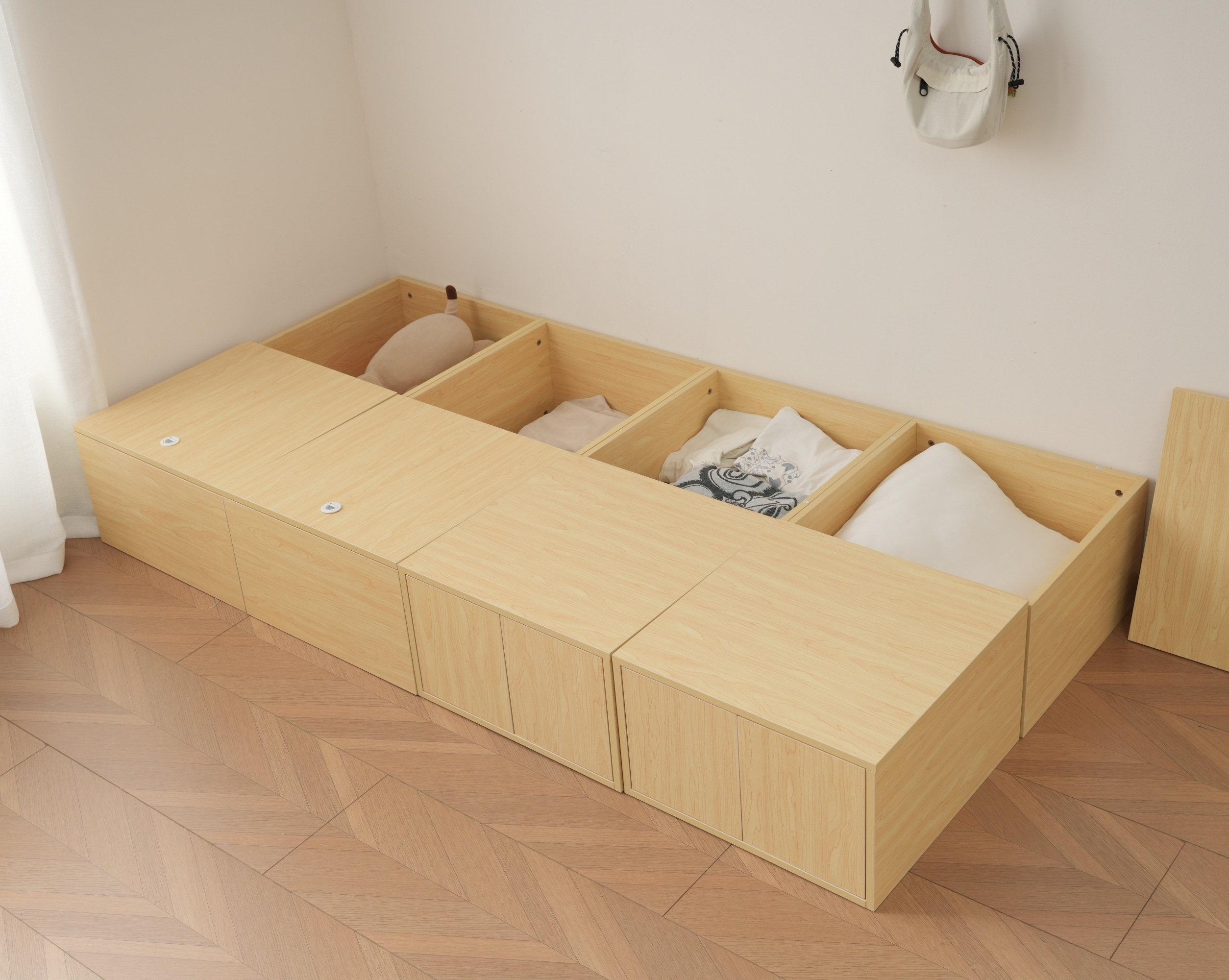 国内発送！A20【横両開きボックス2個】収納ベッド ユニット 収納ボックス 小上がり ユニットベッド 50×50×30cm 組み合わせ自由自在 収納ベンチ 収納箱 ベッド 箱型 ベッドフレーム シン