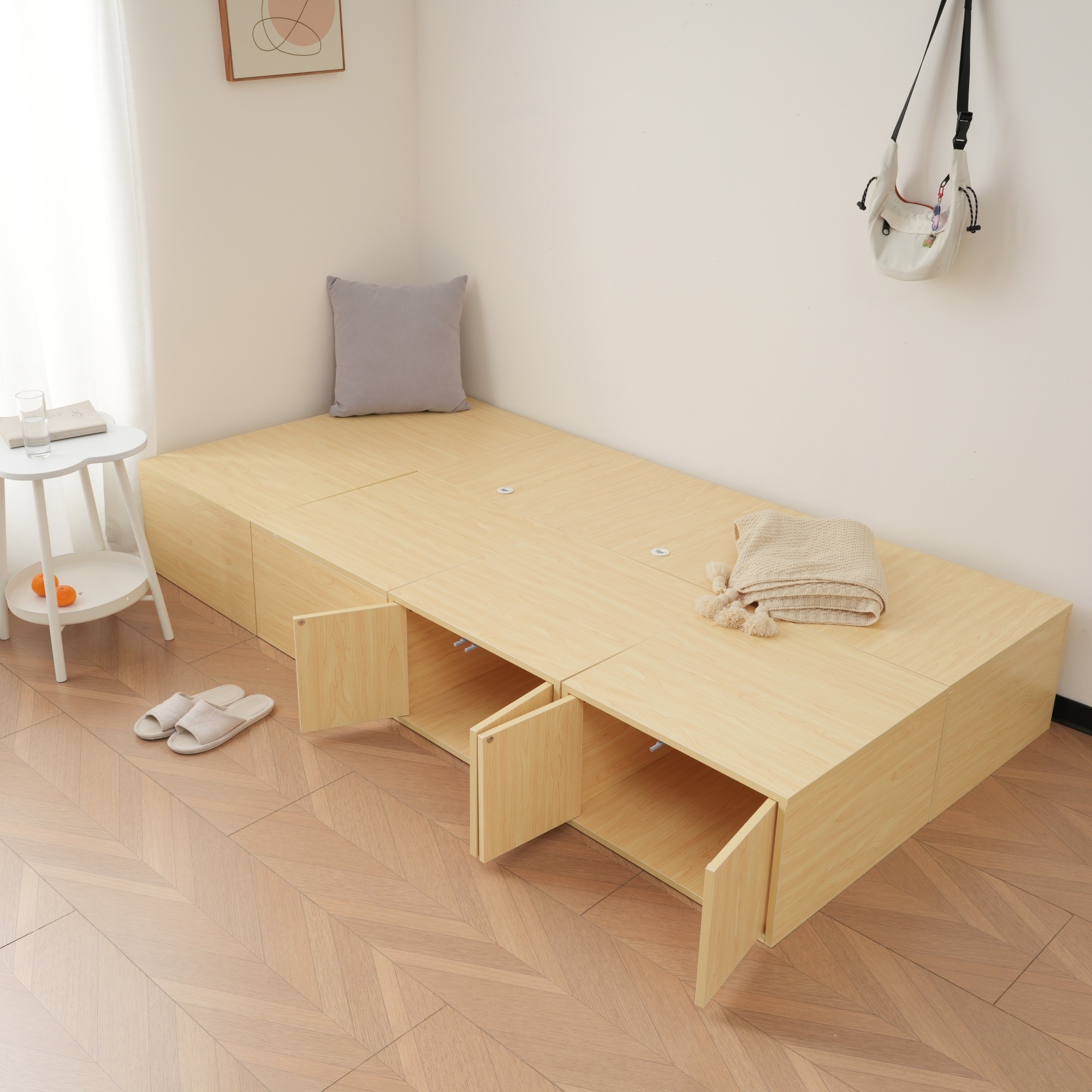 国内発送！A20【横両開きボックス2個】収納ベッド ユニット 収納ボックス 小上がり ユニットベッド 50×50×30cm 組み合わせ自由自在 収納ベンチ 収納箱 ベッド 箱型 ベッドフレーム シン