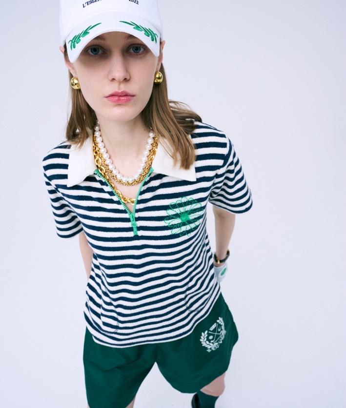 TERRY ZIP UP TOP NAVY STRIPE