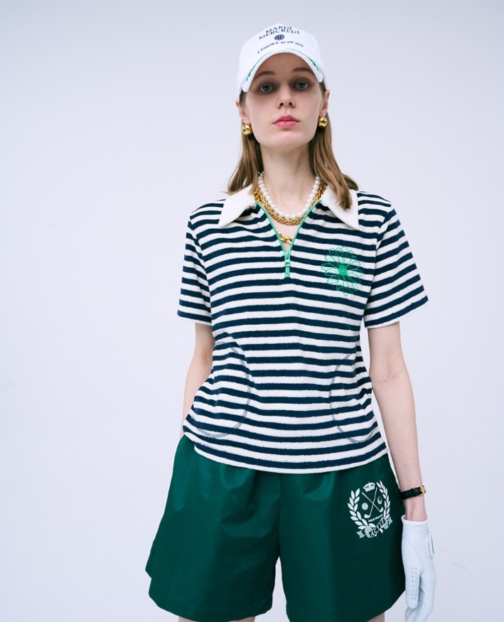 TERRY ZIP UP TOP NAVY STRIPE