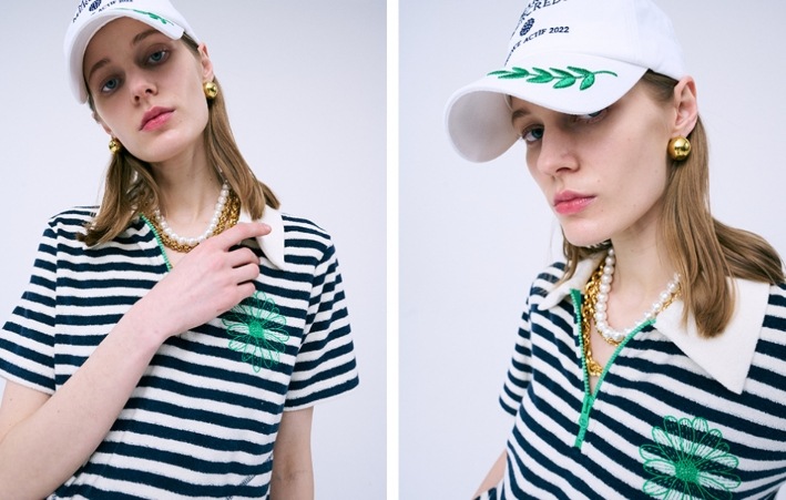 TERRY ZIP UP TOP NAVY STRIPE