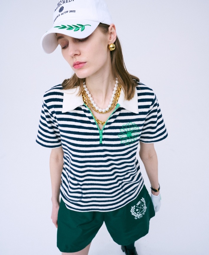 TERRY ZIP UP TOP NAVY STRIPE