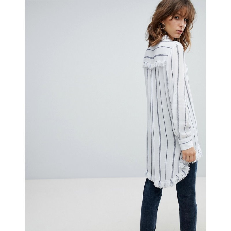 カレントエアー レディース トップス ブラウス・シャツ【Current Air Stripe Tunic Shirt with Raw Finish】White stripe カレントエアー レディース トップス ブラウス・シャツ【Current Air Stripe Tunic Shirt with Raw Finish】White stripe