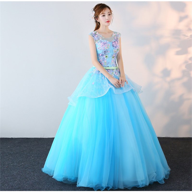 カラードレス 演奏会用ロングドレス 二次会ドレス 舞台 ステージ衣装 パーティドレス ブルー