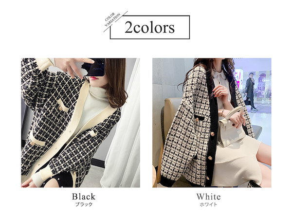 Qoo10] チェック カーディガン ポケット付 レデ