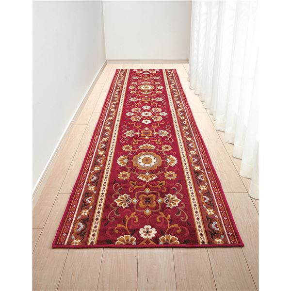 アラベスク柄 廊下敷き/フロアマット (エンジ 80×120cm) 抗菌・防臭・吸水・速乾加工 滑りにくい加工 洗える 日本製 アラベスク柄 廊下敷き/フロアマット (エンジ 80×120cm) 抗菌・防臭・吸水・速乾加工 滑りにくい加工 洗える 日本製