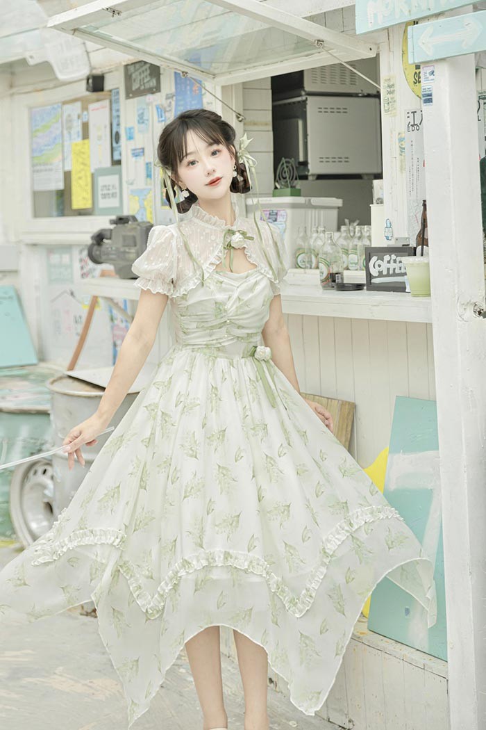 ロリータファション ロリータ ワンピース リボン Aライン ショット丈