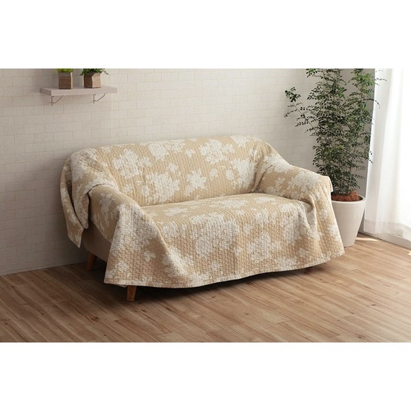 マルチカバー/ソファーカバー [正方形 約190x190cm フラワーベージュ] 綿100％ リバー