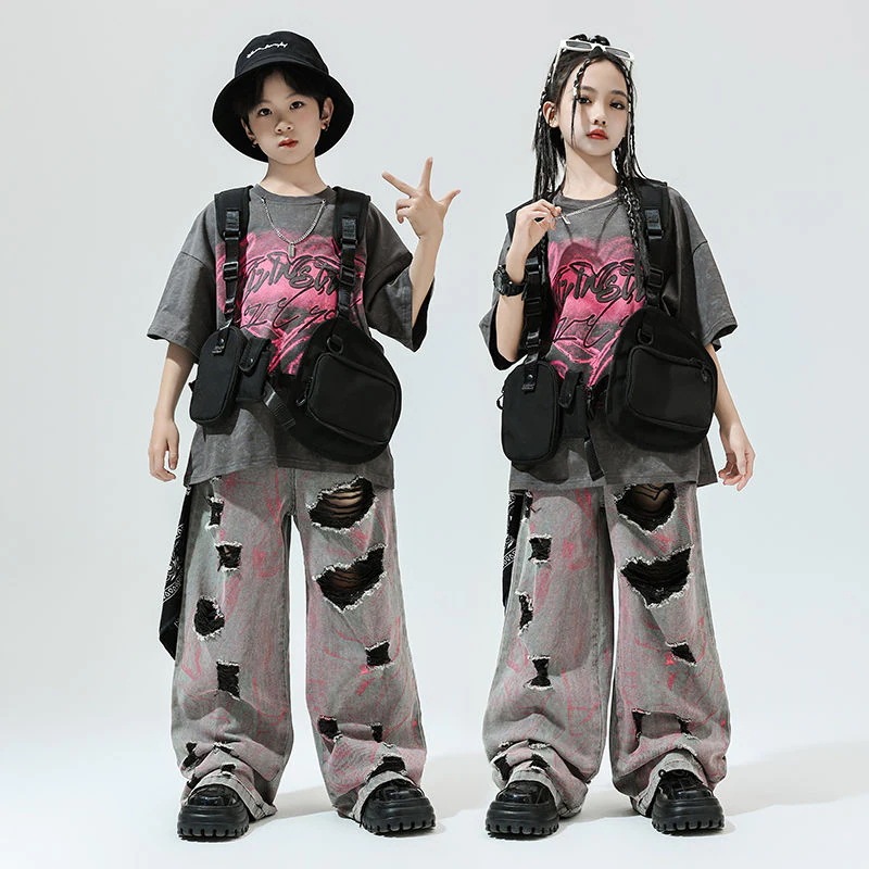 子供の街のダンスのファッション服hiphopの子供のファッションのクールなヒップホップのゆったりしたショーのスーツの男女の子供のジャズダンスの衣装