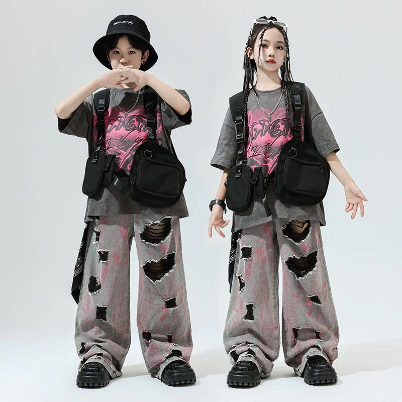 子供の街のダンスのファッション服hiphopの子供のファッションのクールなヒップホップのゆったりしたショーのスーツの男女の子供のジャズダンスの衣装