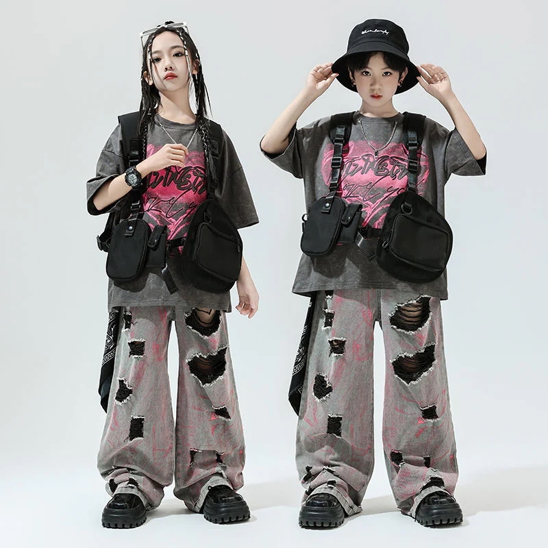 子供の街のダンスのファッション服hiphopの子供のファッションのクールなヒップホップのゆったりしたショーのスーツの男女の子供のジャズダンスの衣装