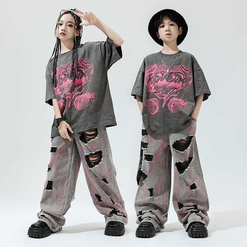 子供の街のダンスのファッション服hiphopの子供のファッションのクールなヒップホップのゆったりしたショーのスーツの男女の子供のジャズダンスの衣装