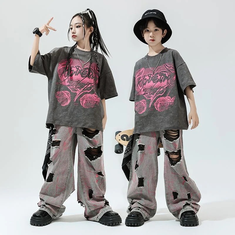 子供の街のダンスのファッション服hiphopの子供のファッションのクールなヒップホップのゆったりしたショーのスーツの男女の子供のジャズダンスの衣装