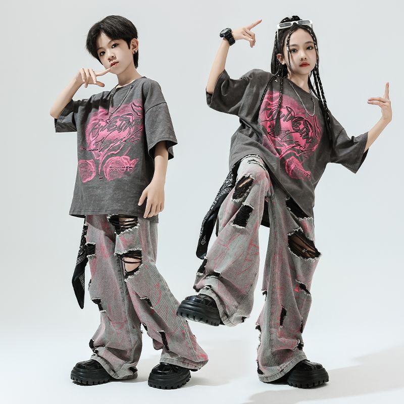 子供の街のダンスのファッション服hiphopの子供のファッションのクールなヒップホップのゆったりしたショーのスーツの男女の子供のジャズダンスの衣装