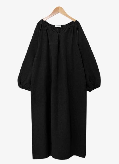 ワンピース レディース ロングワンピース 韓国 フリーサイズ アプリコット ブラック ピンク パープル カラバリ 長袖 無地 キーネック コットン 綿 パフスリーブ マキシ丈 ナチュラル ゆったり