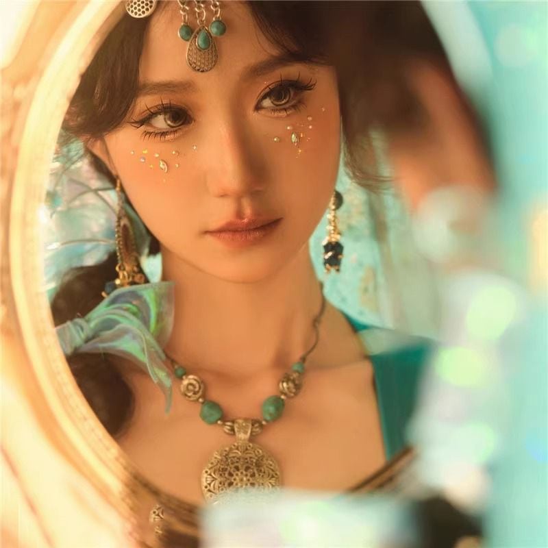 新しいアクセサリーの服のセットは女性のジャスミンの王女のcosの異国の風情の服のピーコックの青いセットです 新しいアクセサリーの服のセットは女性のジャスミンの王女のcosの異国の風情の服のピーコックの青いセットです