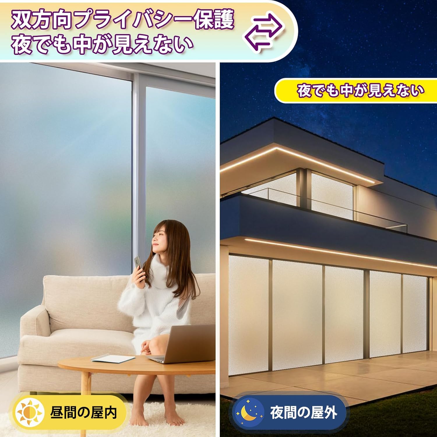 窓用プライバシーフィルムすりガラススクリーン断熱窓フィルム外から見えない防水剥がせるUVカット（ライトホワイト45x1000 cm）