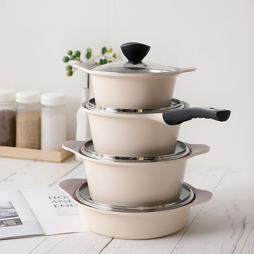 セラミックコーティングポット4セット Ivory color セラミックコーティングポット4セット Ivory color