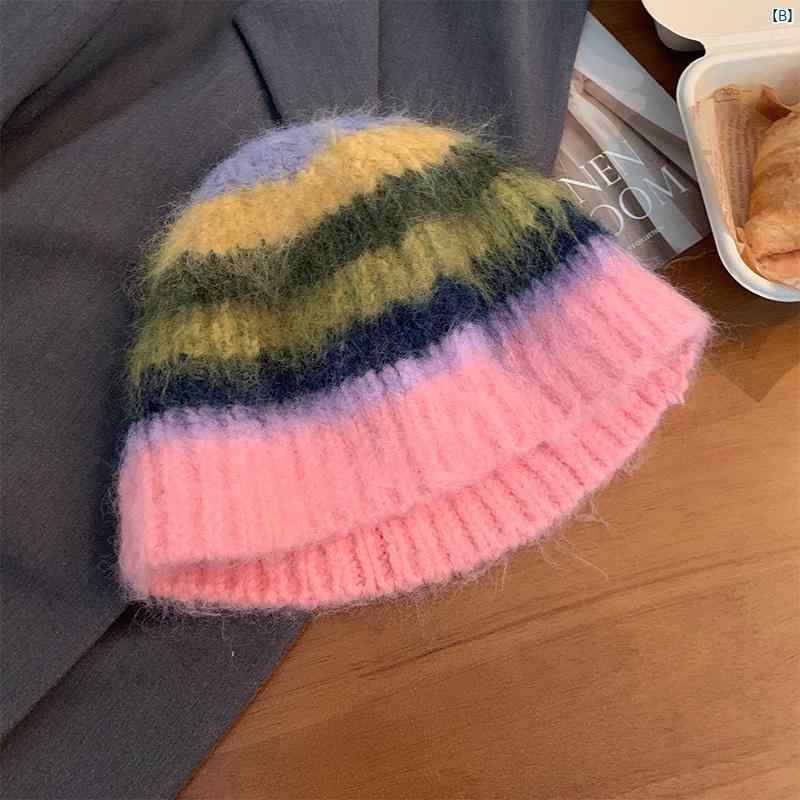 レディースファッション　ファッション小物　オシャレ カラー ブロック フィッシャーマン ハット 秋冬 暖かい ニット ウール 帽子 大きい頭囲 小柄 顔