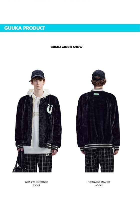 トレンドのブラックジャケット メンズ 秋 カップル 模造ウサギの毛皮コート メンズ レザーパッチ 刺繍 ベースボールジャケット ゆったり トレンドのブラックジャケット メンズ 秋 カップル 模造ウサギの毛皮コート メンズ レザーパッチ 刺繍 ベースボールジャケット ゆったり