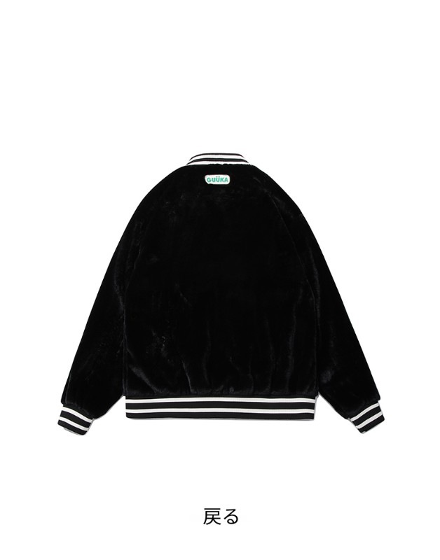 トレンドのブラックジャケット メンズ 秋 カップル 模造ウサギの毛皮コート メンズ レザーパッチ 刺繍 ベースボールジャケット ゆったり トレンドのブラックジャケット メンズ 秋 カップル 模造ウサギの毛皮コート メンズ レザーパッチ 刺繍 ベースボールジャケット ゆったり