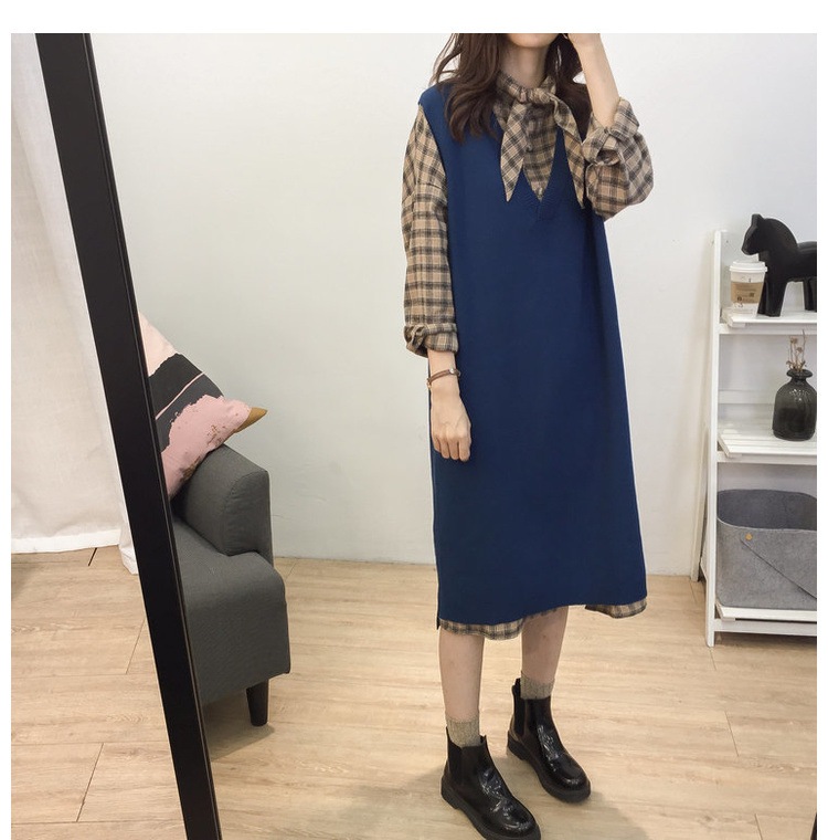 韓国ノースリーブVネックニット秋冬ウールニットワンピースミディアムセータータンクトップスカート 韓国ノースリーブVネックニット秋冬ウールニットワンピースミディアムセータータンクトップスカート