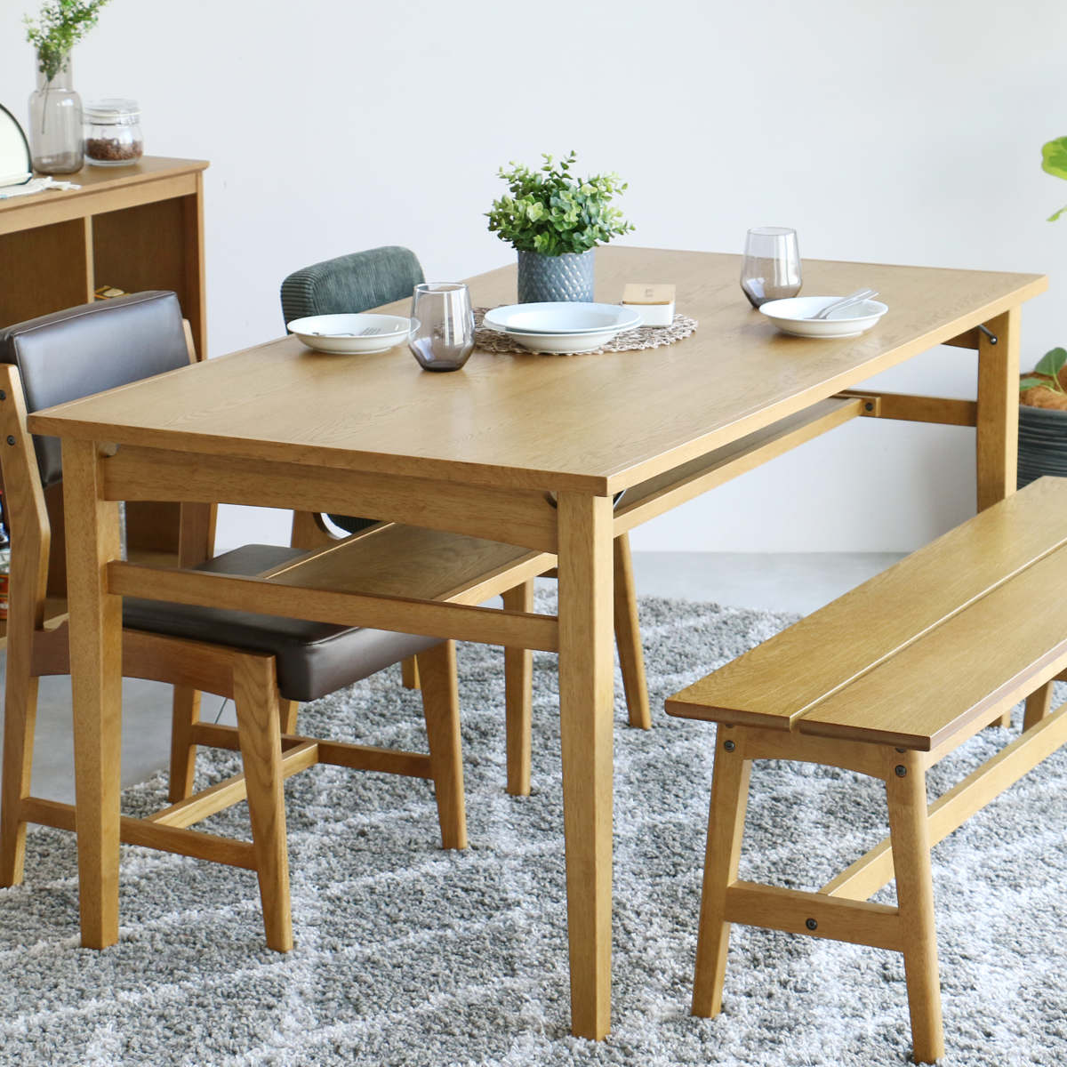 ダイニングテーブル 幅150cm ソフトヴィンテージ風 Rasic 4人掛け 食卓 ダイニング テーブル 四角 長方形 天然木 木製 北欧 ナチュラル シンプル 天板下収納