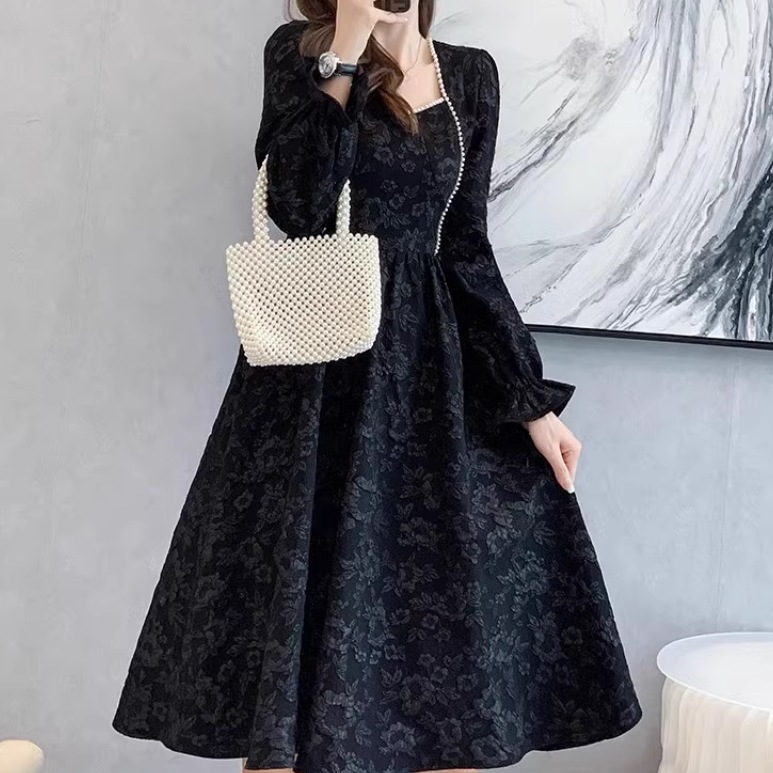 ドレス ワンピース パーティー 結婚式 二次会 披露宴 演奏会 発表会 ステージ ダンス ミモレ 長袖 スクエアネック 襟なし Aライン ハイウエスト 伸縮性 可愛い きれいめ シンプル ドレス ワンピース パーティー 結婚式 二次会 披露宴 演奏会 発表会 ステージ ダンス ミモレ 長袖 スクエアネック 襟なし Aライン ハイウエスト 伸縮性 可愛い きれいめ シンプル