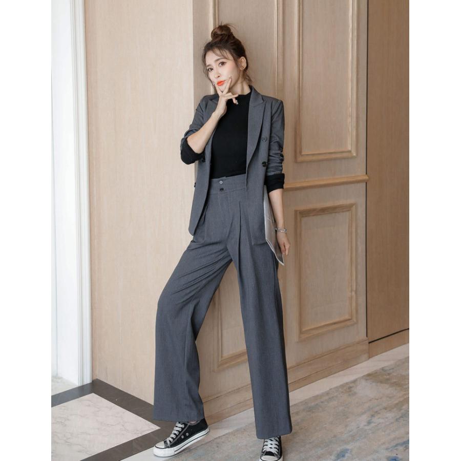 ビジネススーツ 卒業式 スーツ ワイドパンツ ゆったり おしゃれ 韓国風 入学式 ママスーツ 母 レディース パンツスーツ オフィス セットアップ