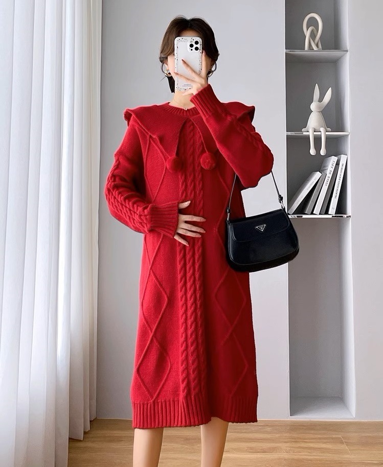 ワンピース マタニティ 全3色 授乳口付き ニット 襟付き ポンポン 長袖 ロング丈 クリスマスカラー レディース 大人可愛い ママコーデ ママファッション ママ服 マタニティウェア 人気 ワンピース マタニティ 全3色 授乳口付き ニット 襟付き ポンポン 長袖 ロング丈 クリスマスカラー レディース 大人可愛い ママコーデ ママファッション ママ服 マタニティウェア 人気