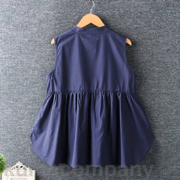 ノースリーブ ブラウス レディース トップス 春夏 ティアード チュニック Aライン 袖なし ノーカラー シンプル カジュアル 夏 白 花柄 刺繍 おしゃれ 大人可愛い ホワイト ネイビー 20代 3