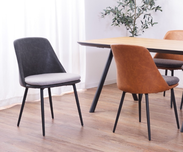 チェア 2脚セット 座面高47cm ダイニングチェア レザー調 クッション ファブリック 布張り