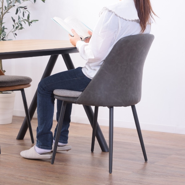 チェア 2脚セット 座面高47cm ダイニングチェア レザー調 クッション ファブリック 布張り