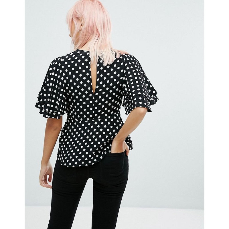 ニュールック レディース トップス【New Look Spot Waisted Shell Top】Black pattern ニュールック レディース トップス【New Look Spot Waisted Shell Top】Black pattern