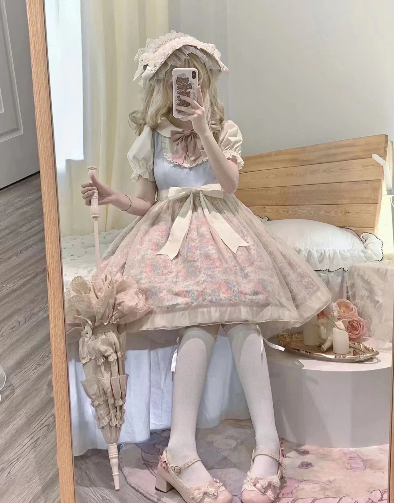 洛丽塔夏季小碎花连衣裙Lolita可爱娃娃领大童套装女孩网纱公主裙 洛丽塔夏季小碎花连衣裙Lolita可爱娃娃领大童套装女孩网纱公主裙