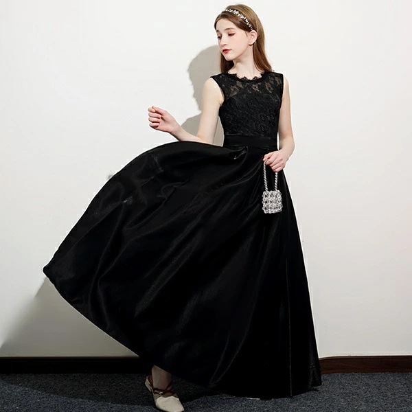 ドレス 子供 ピアノ 発表会 ピアノ発表会 中学生 ワンピース 女の子 ロングドレス 結婚式 ジュニア ピアノ発表会ドレス ノースリーブ 黒 パーティードレス イブニングドレス ロング キッズ 黒 ラ