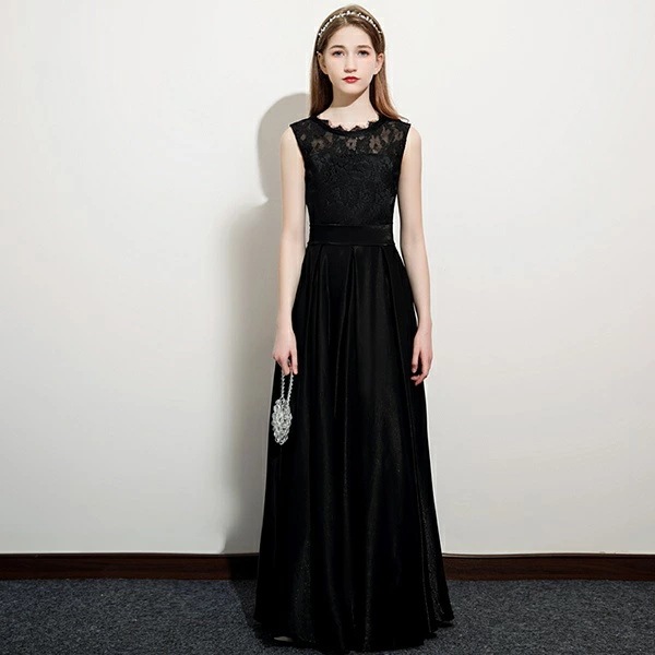 ドレス 子供 ピアノ 発表会 ピアノ発表会 中学生 ワンピース 女の子 ロングドレス 結婚式 ジュニア ピアノ発表会ドレス ノースリーブ 黒 パーティードレス イブニングドレス ロング キッズ 黒 ラ