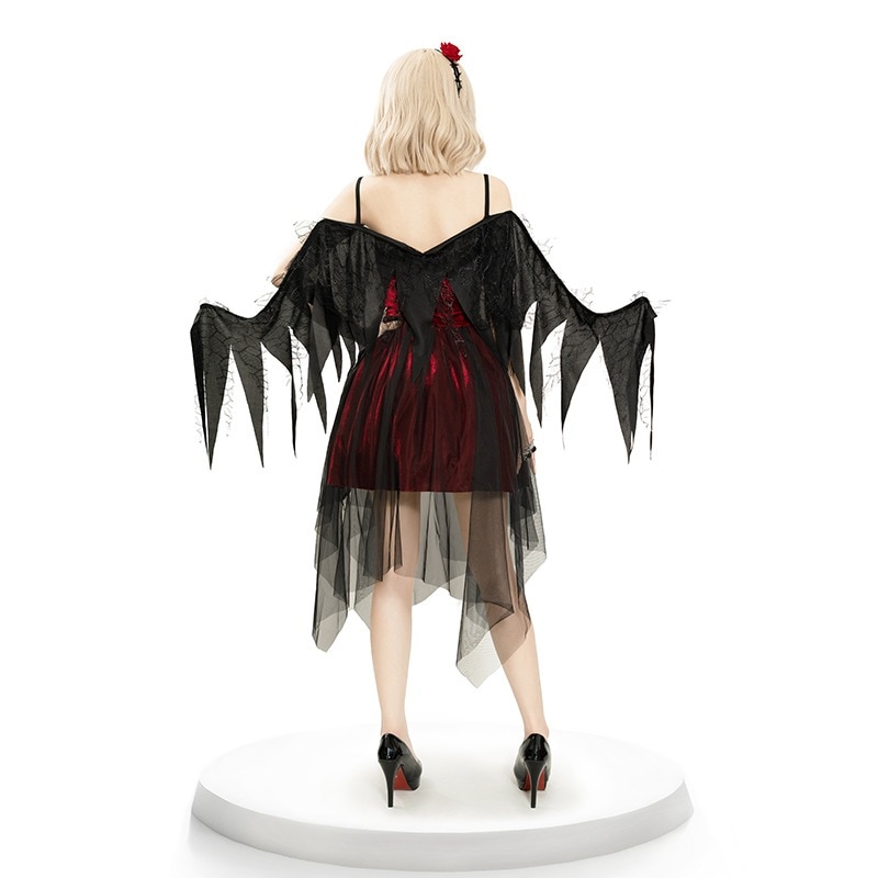 4点セット ハロウィン 仮装 大人 女性 天使 悪魔 魔女 デビル コスプレ ジュニア レディース ハロウィーン衣装 赤色 黒 キャミ ワンピース セクシー 可愛い 変装 つばさ 首飾り 髪飾り