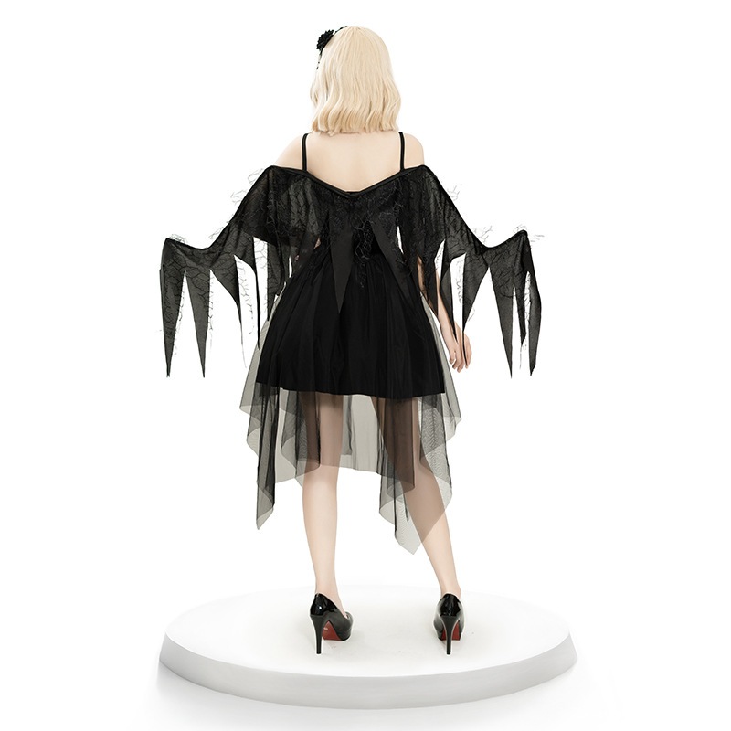 4点セット ハロウィン 仮装 大人 女性 天使 悪魔 魔女 デビル コスプレ ジュニア レディース ハロウィーン衣装 赤色 黒 キャミ ワンピース セクシー 可愛い 変装 つばさ 首飾り 髪飾り