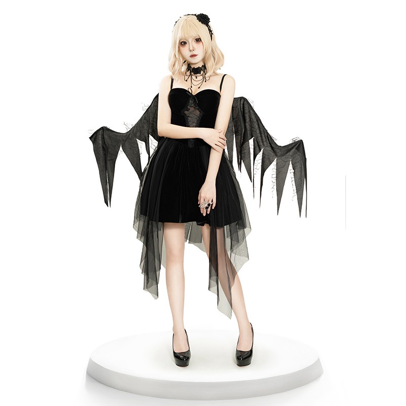 4点セット ハロウィン 仮装 大人 女性 天使 悪魔 魔女 デビル コスプレ ジュニア レディース ハロウィーン衣装 赤色 黒 キャミ ワンピース セクシー 可愛い 変装 つばさ 首飾り 髪飾り