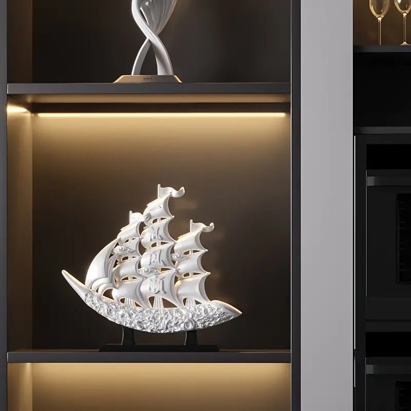 卓上オブジェ 帆船 白 置物 船 インテリア デコレーション リビングルーム ダイニングルーム ベッドルーム 書斎 玄関 ショップ ホテル 豪華 大きい 目立つ 縁起物 装飾 贈り物