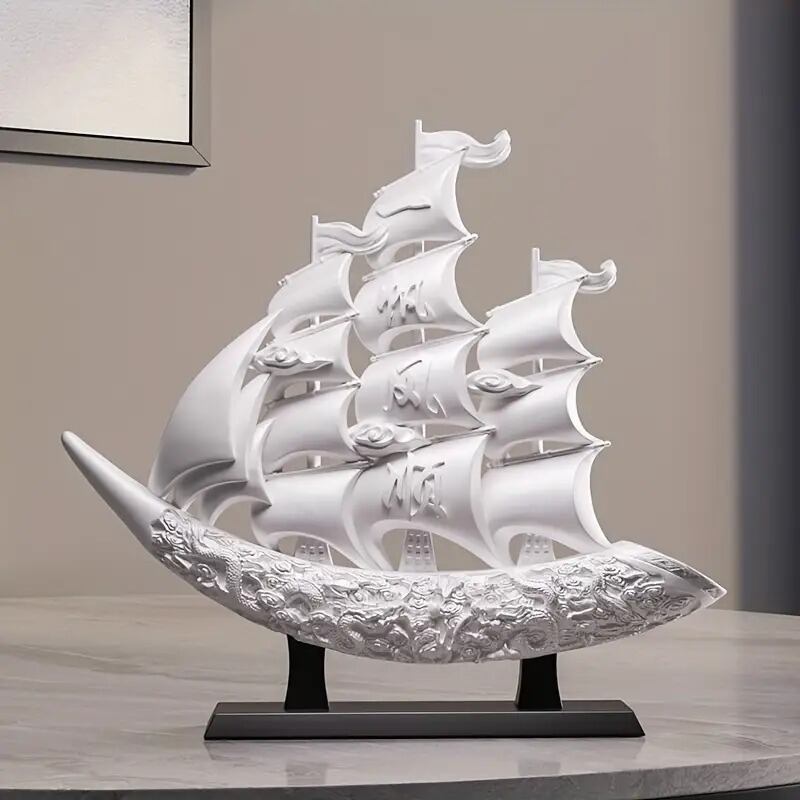 卓上オブジェ 帆船 白 置物 船 インテリア デコレーション リビングルーム ダイニングルーム ベッドルーム 書斎 玄関 ショップ ホテル 豪華 大きい 目立つ 縁起物 装飾 贈り物