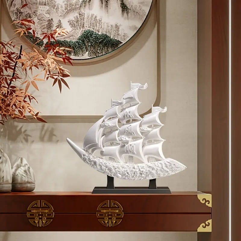 卓上オブジェ 帆船 白 置物 船 インテリア デコレーション リビングルーム ダイニングルーム ベッドルーム 書斎 玄関 ショップ ホテル 豪華 大きい 目立つ 縁起物 装飾 贈り物
