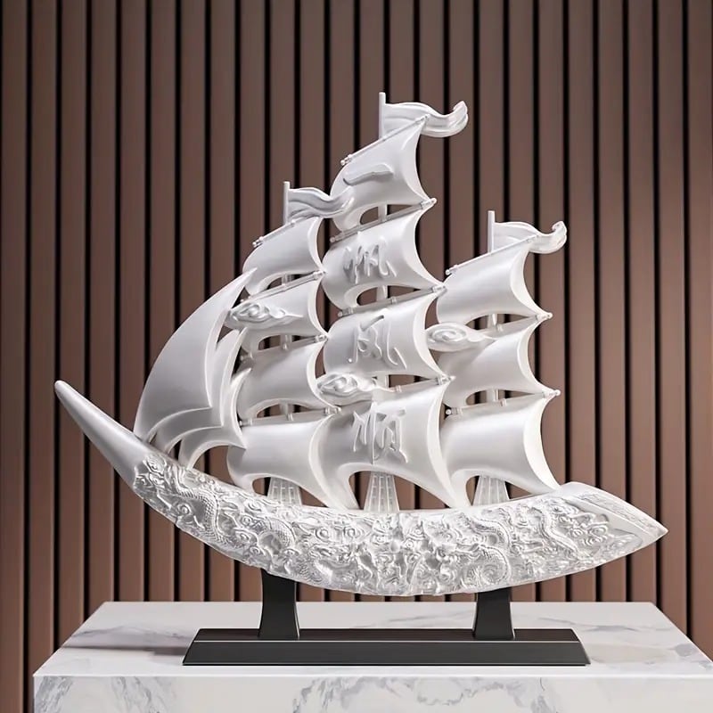 卓上オブジェ 帆船 白 置物 船 インテリア デコレーション リビングルーム ダイニングルーム ベッドルーム 書斎 玄関 ショップ ホテル 豪華 大きい 目立つ 縁起物 装飾 贈り物