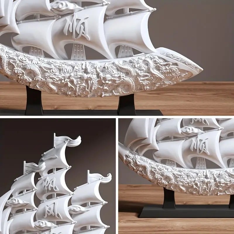 卓上オブジェ 帆船 白 置物 船 インテリア デコレーション リビングルーム ダイニングルーム ベッドルーム 書斎 玄関 ショップ ホテル 豪華 大きい 目立つ 縁起物 装飾 贈り物