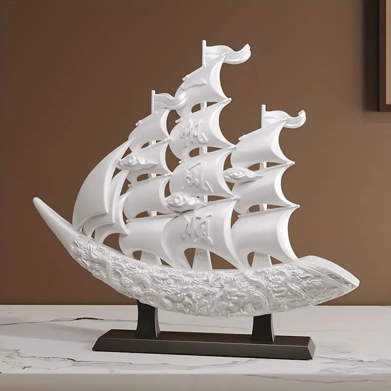 卓上オブジェ 帆船 白 置物 船 インテリア デコレーション リビングルーム ダイニングルーム ベッドルーム 書斎 玄関 ショップ ホテル 豪華 大きい 目立つ 縁起物 装飾 贈り物