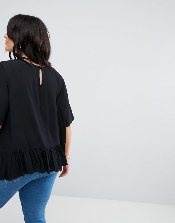 ASOS エイソス レディース 大きめサイズ ゆったりサイズ 送料無料 Black CURVE Ruffle Hem Tee with Embroidery ASOS エイソス レディース 大きめサイズ ゆったりサイズ 送料無料 Black CURVE Ruffle Hem Tee with Embroidery